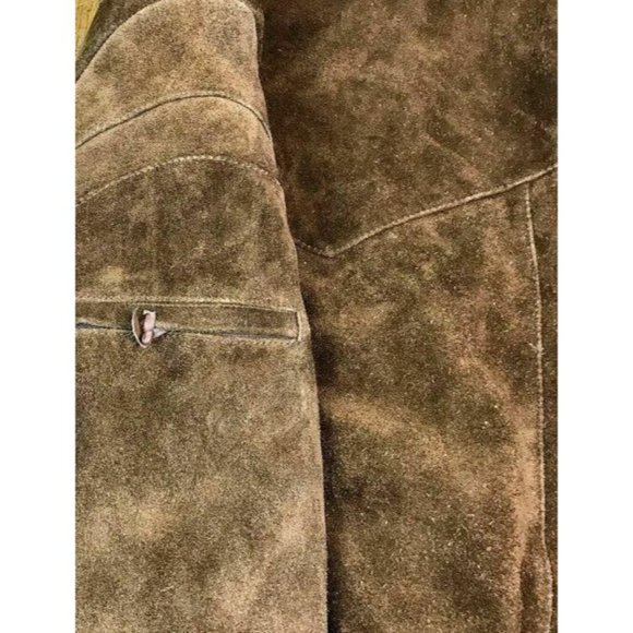 WEEKENDER Vintage Leather Jacket Size 42 Men's Zip-Up Button Sleeves Brown - Picture 9 of 11